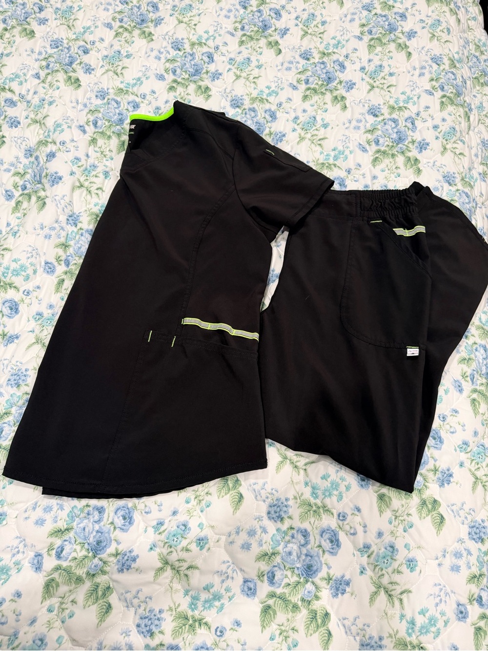 Black woman Scrub Pants with neon Trim- top is a XL pant a large.  Like new!